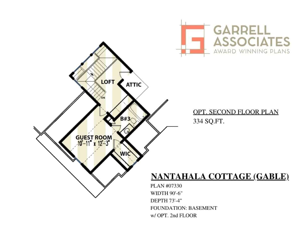 Second level floor plan with a loft and guest room suite.