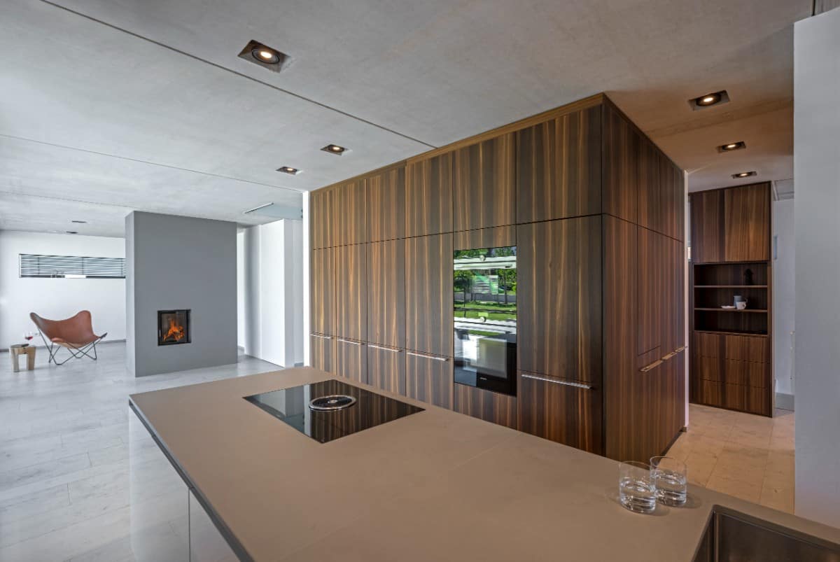 The kitchen opens completely to the dining area and living room.