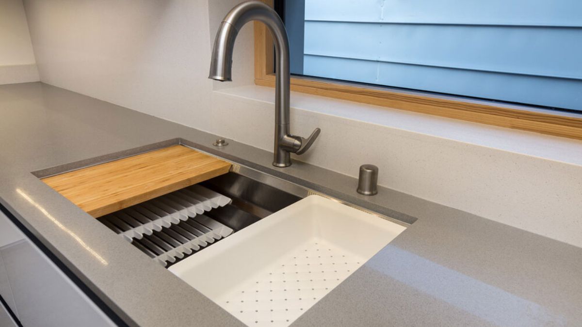 A close-up of the multipurpose kitchen sink.