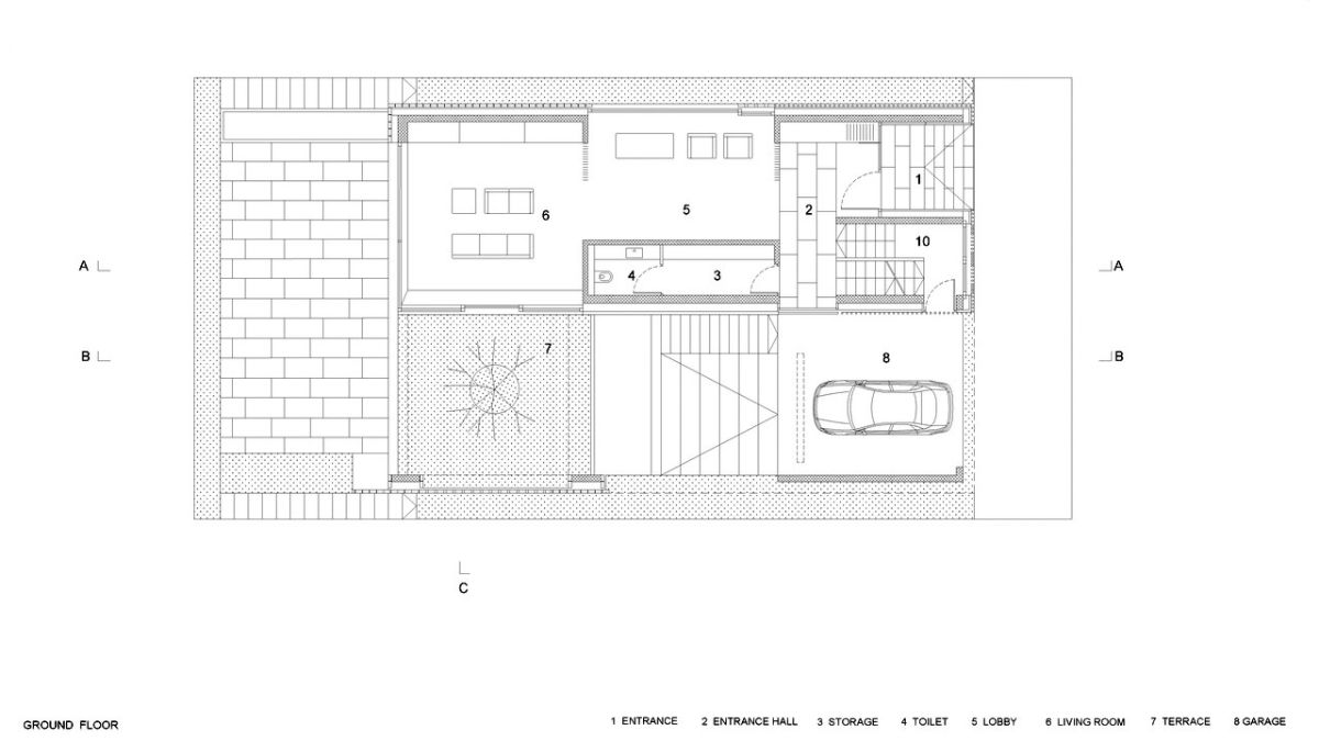 The ground floor plan of the house step level.