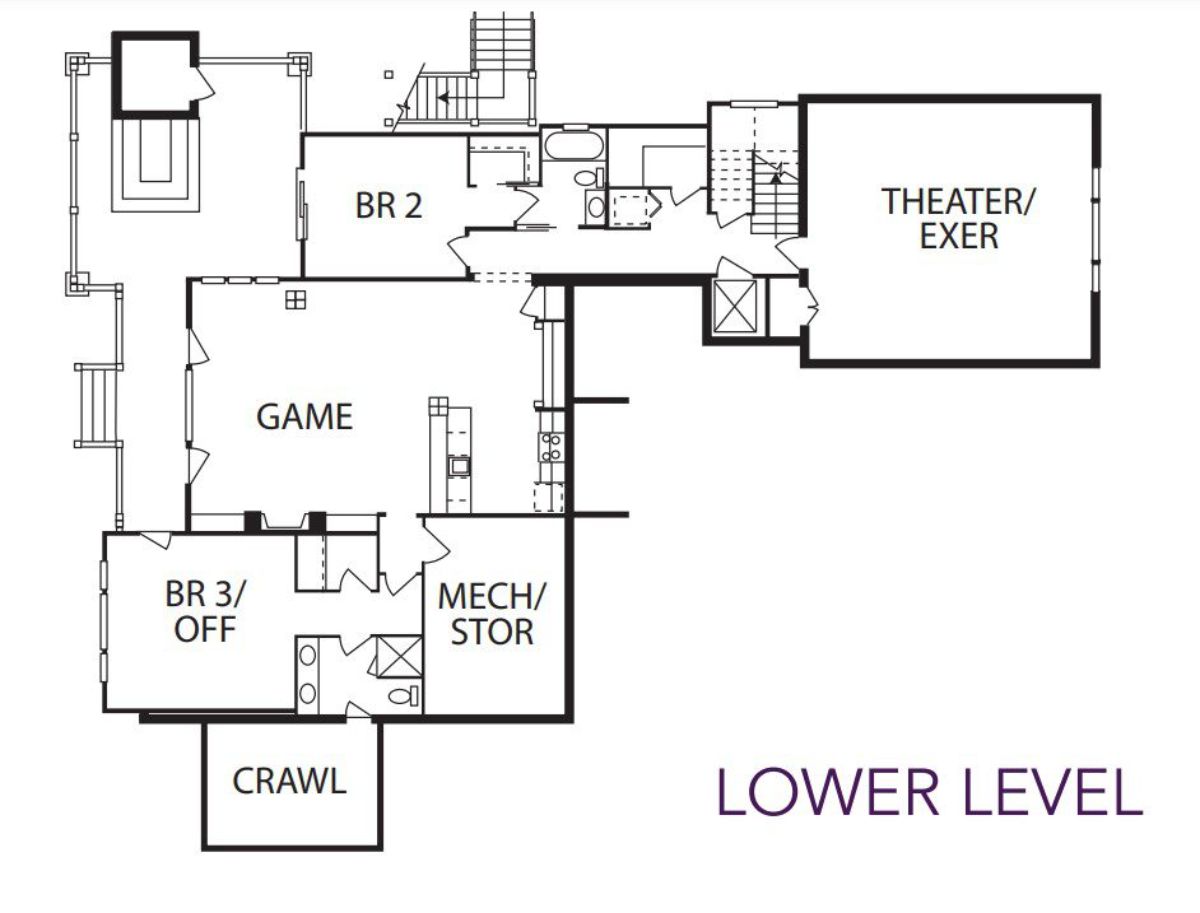 The first level floor plan of the crocket ridge craftsman.