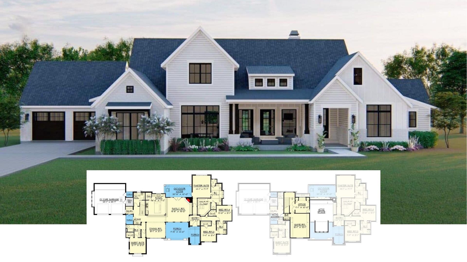 Tour this Modern Style 4-Bedroom Farmhouse that Includes a Wet Bar (3,379 Sq. Ft. Floor Plan)