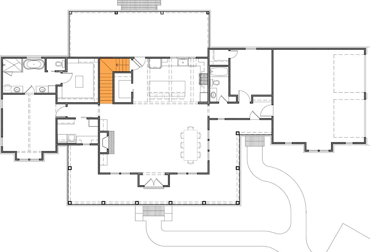 Main level floor plan showing the basement stairs location.