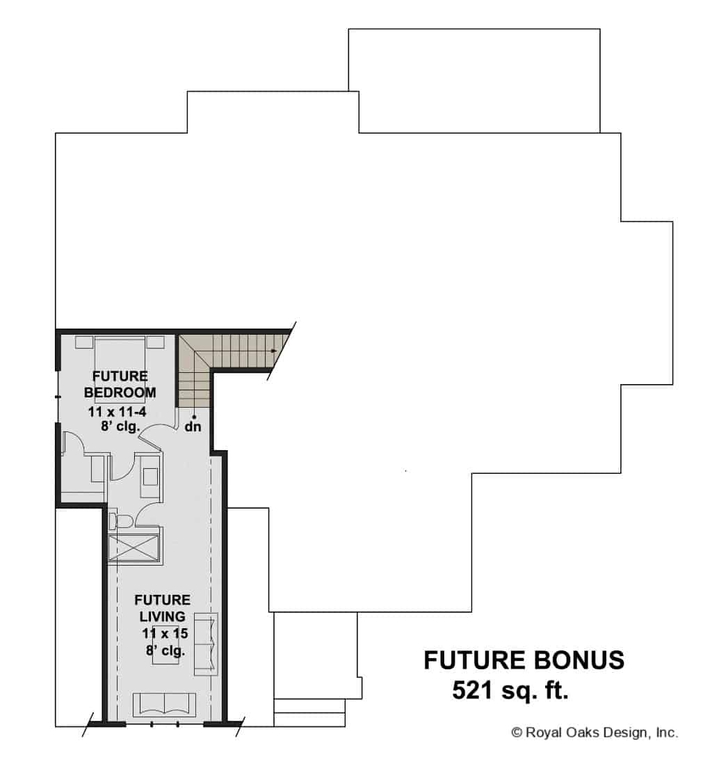 Bonus level floor plan with a bedroom and living room.