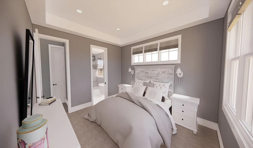 The primary bedroom has a tray ceiling and an ensuite bathroom.