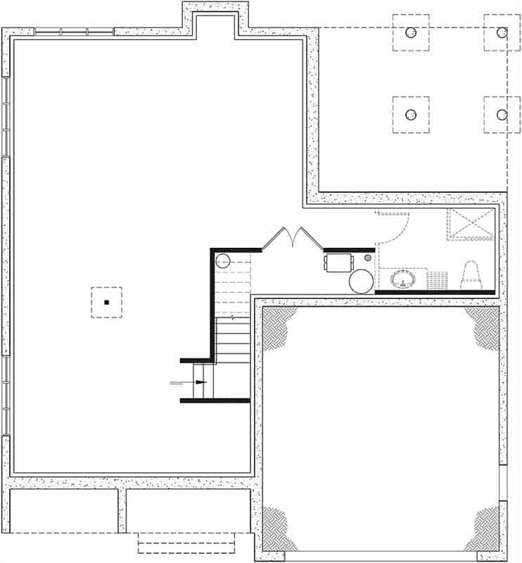 Lower level floor plan with a bathroom and a mechanical room.