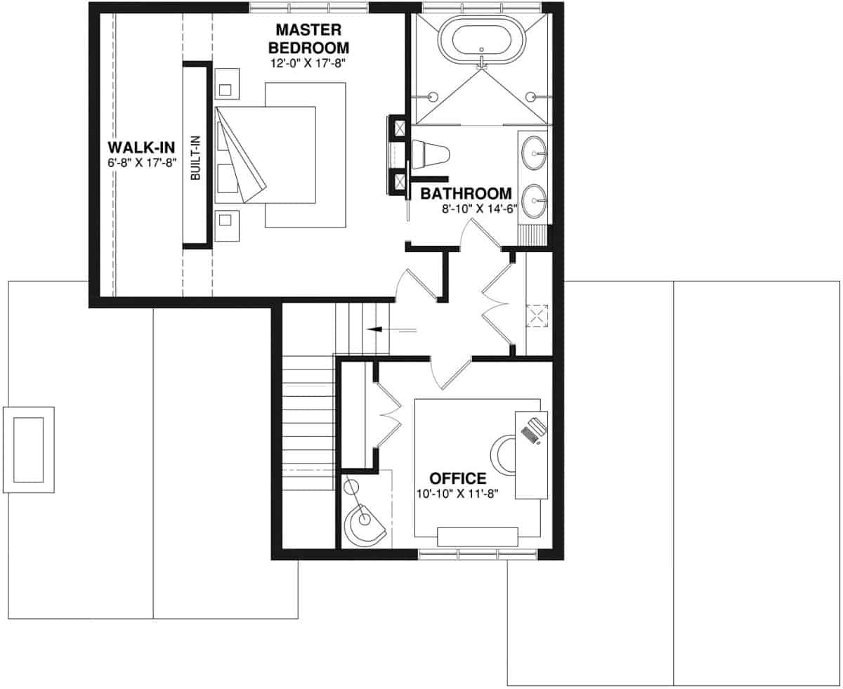 Second level floor plan with a primary suite and a home office.