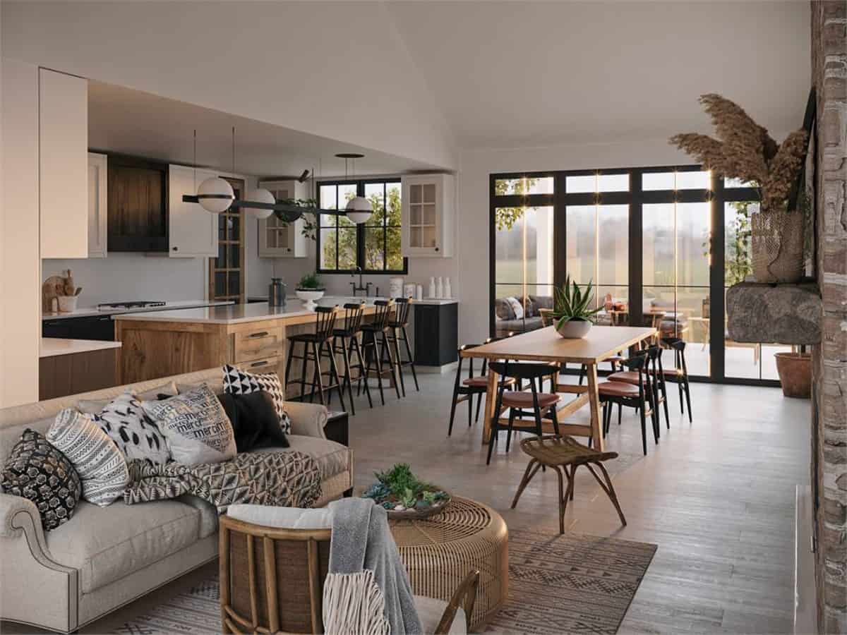 Sliding glass doors extend the dining room onto the back porch.