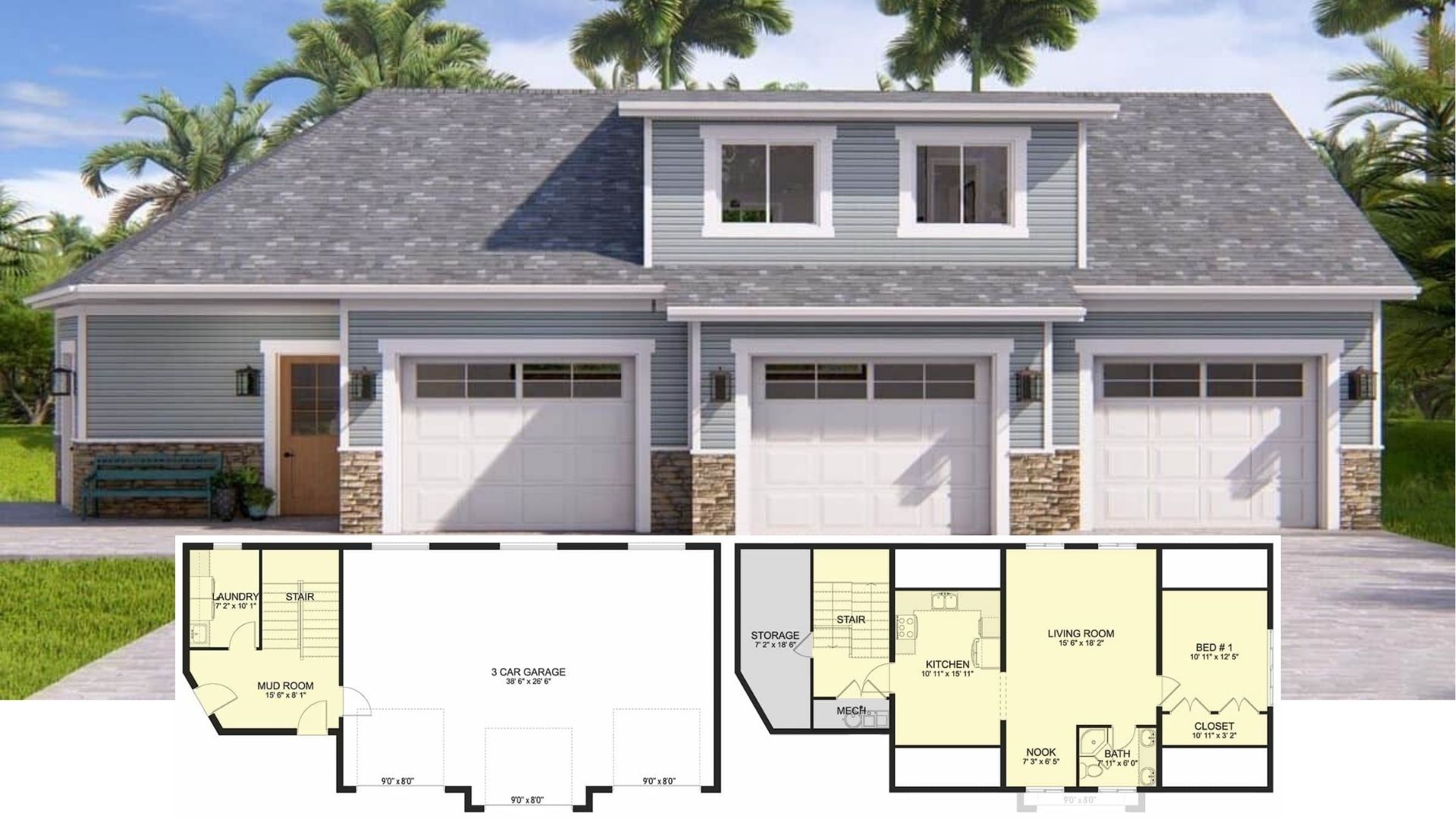 Explore This Gorgeous 1-Bedroom Carriage Home with 3 Garages and Timeless Stone Accents (Check Out the 1,272 Sq. Ft. Floor Plan)