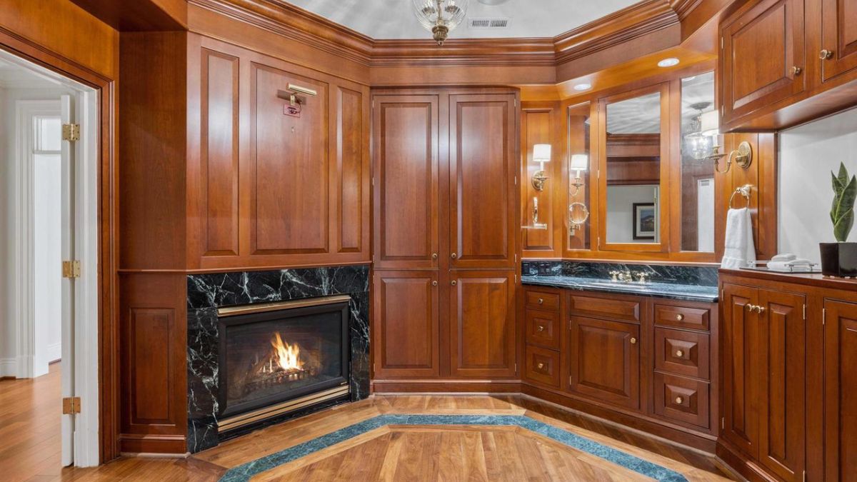 Powder room with hearth