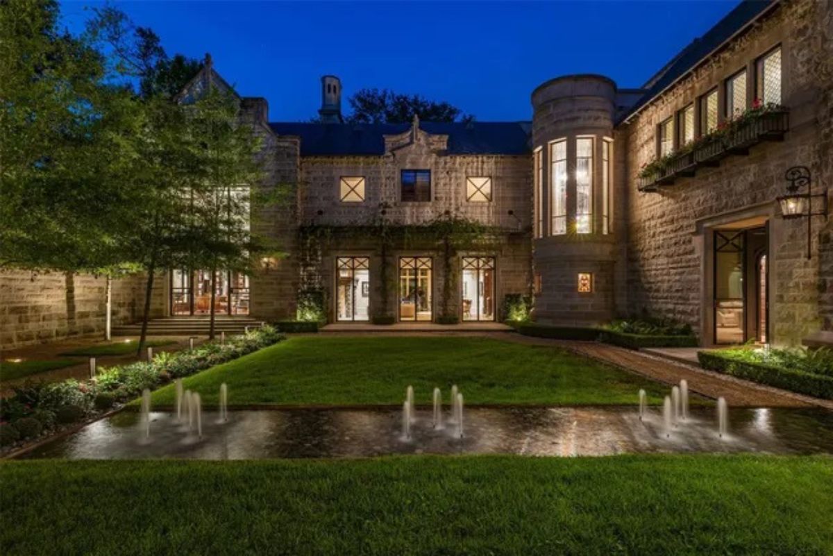 Night exterior mansion view. 