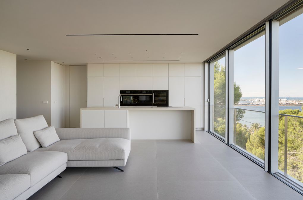 Living room with floor to ceiling glass window