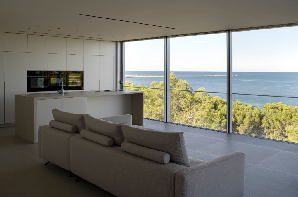 Living room with floor to ceiling glass window