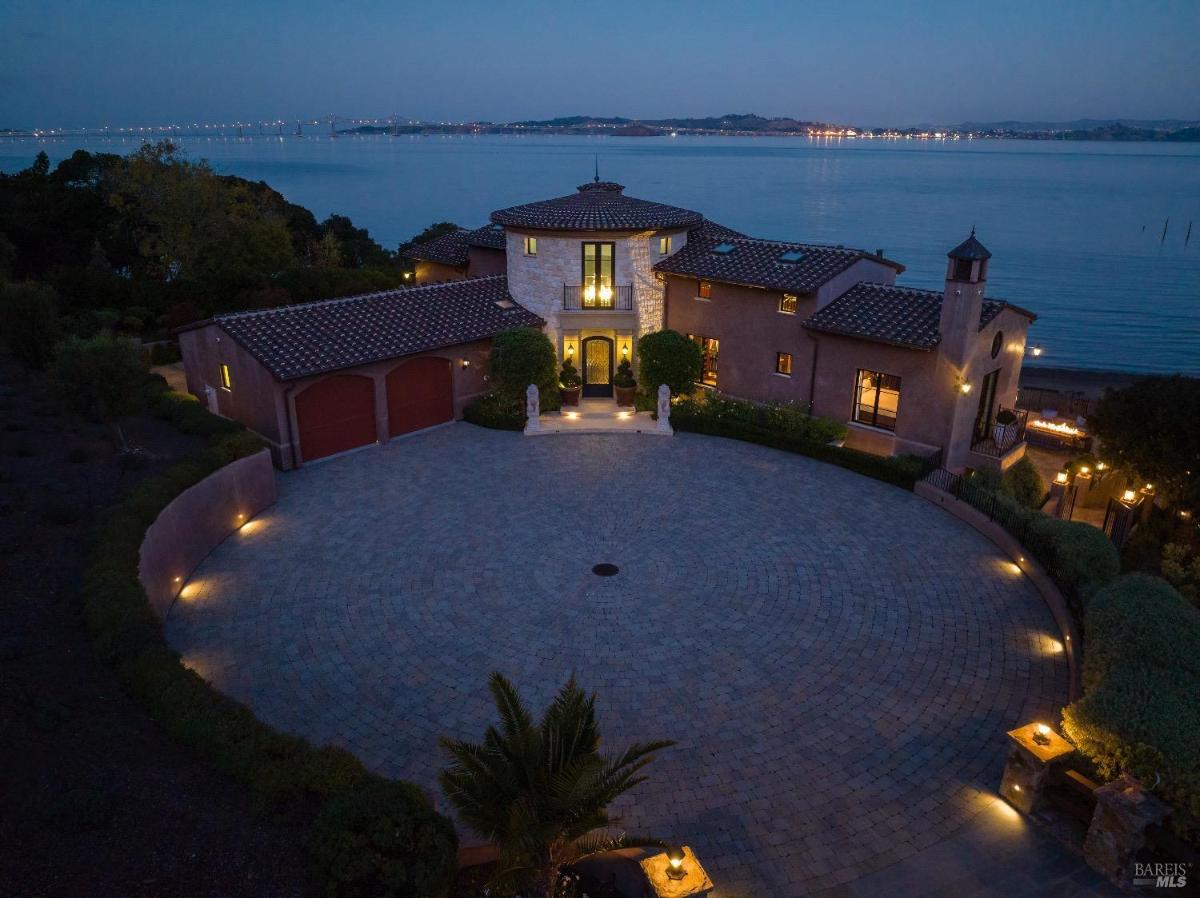 Aerial front view of the mansion.