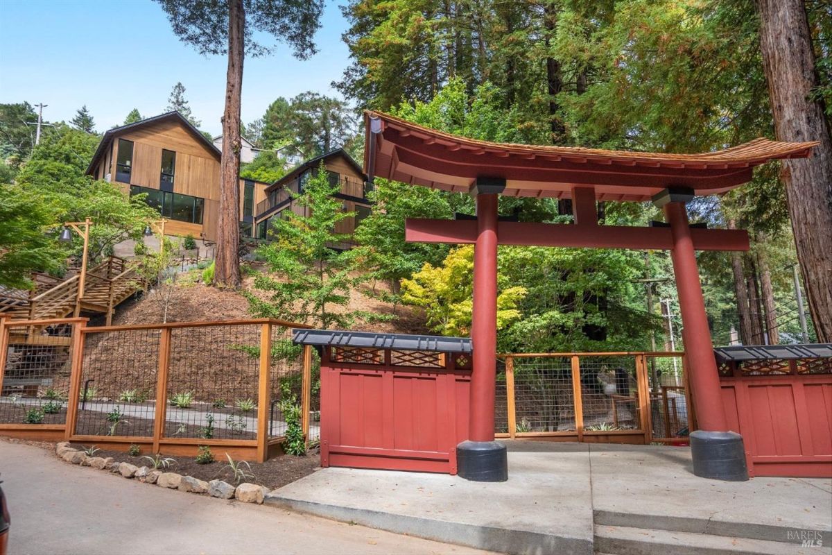 Main entrance of the house with a Torii gate.