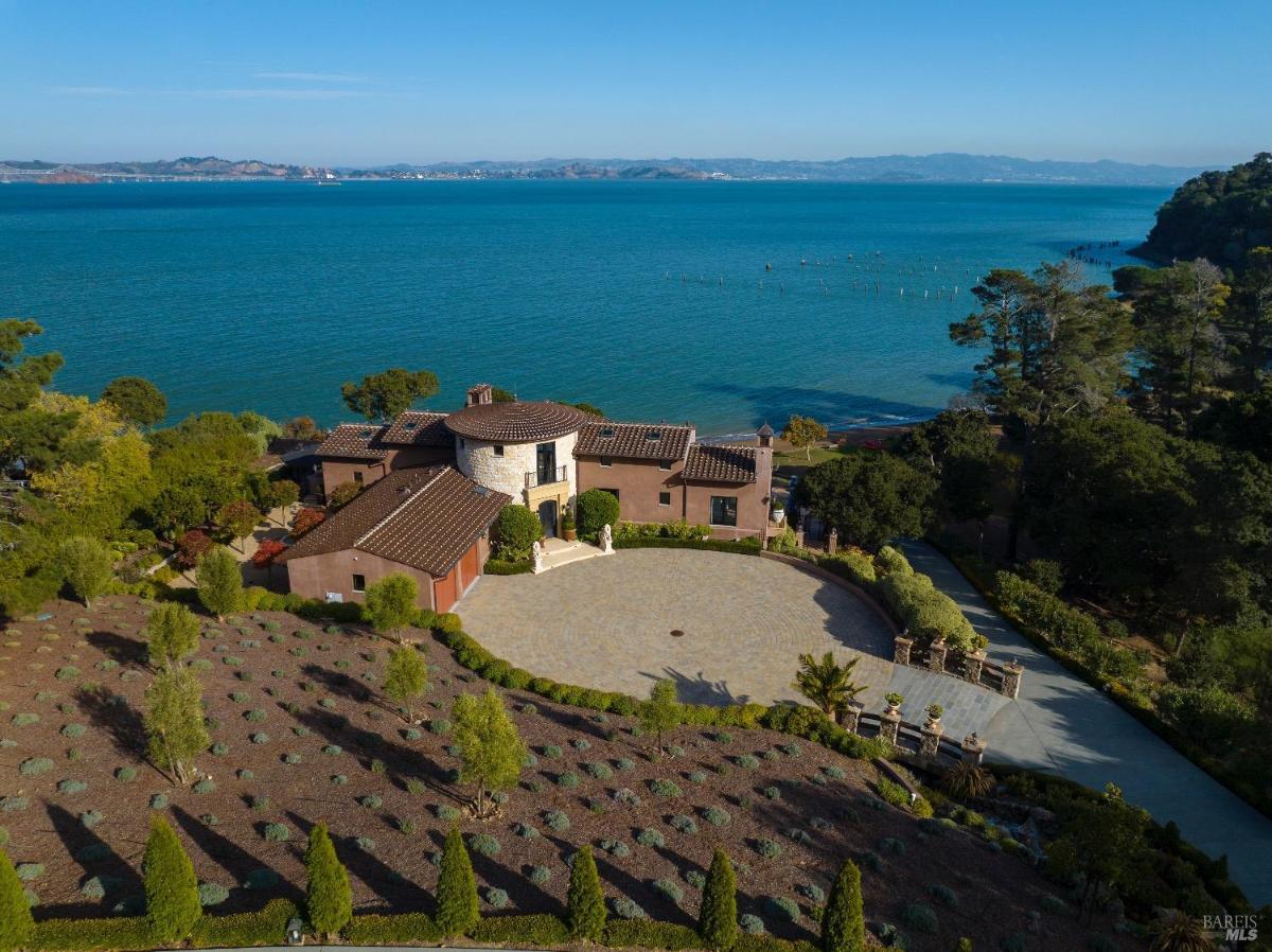 Aerial front view of the mansion.