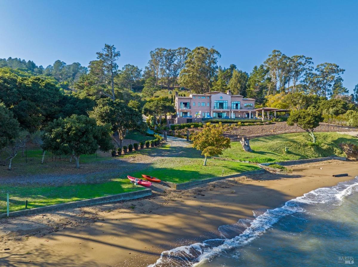 Aerial rear view of the mansion.