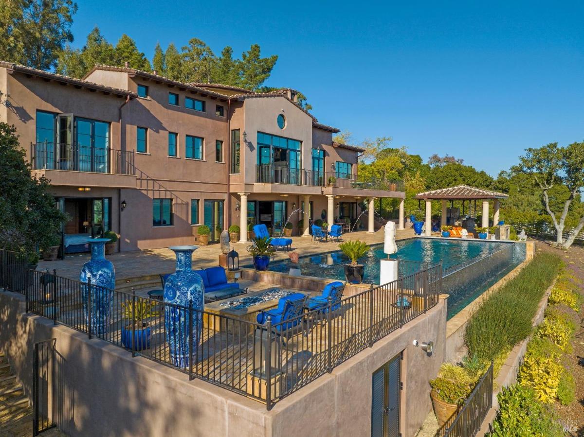 Rear view of the house with a pool.