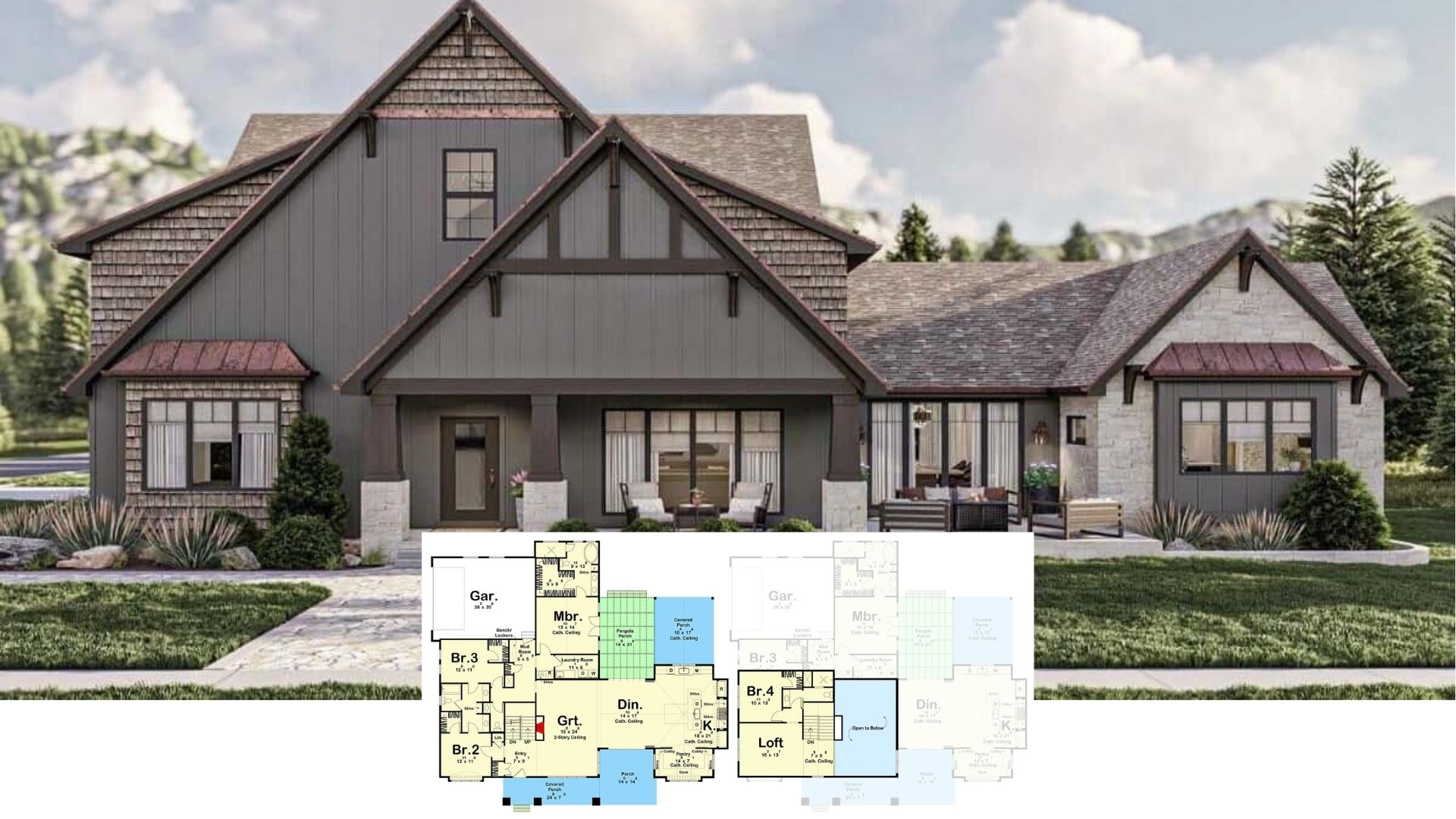 Tour This 6 Bedroom Home: 3,240 Sq. Ft. Floor Plan with Loft, Basement, and Pergola Porch