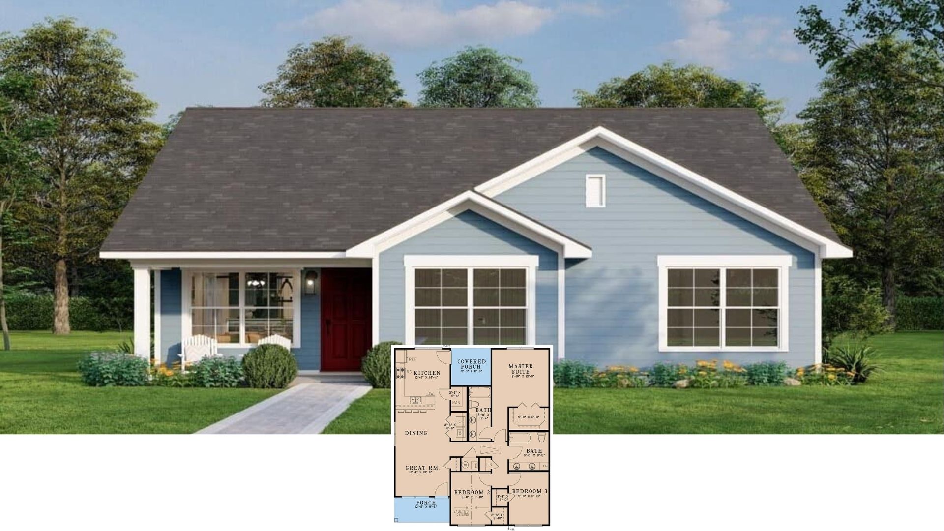 Check Out This 1,279 Sq. Ft. 3 Bedroom Home with Front and Rear Porches – Must See Floor Plan