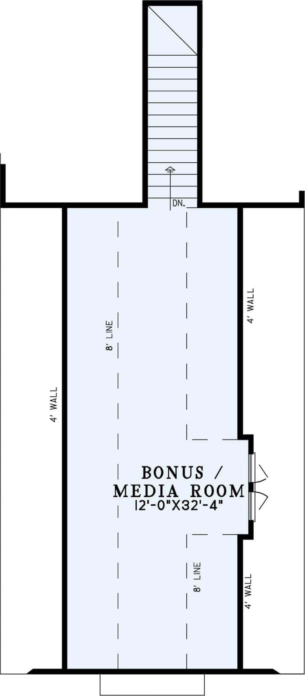 Second level floor plan with versatile bonus/media room.