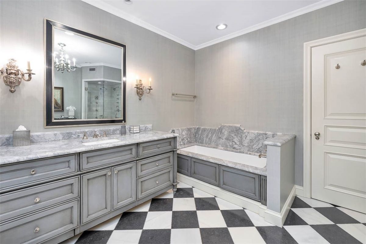 Bathroom with a bathtub and sink. 