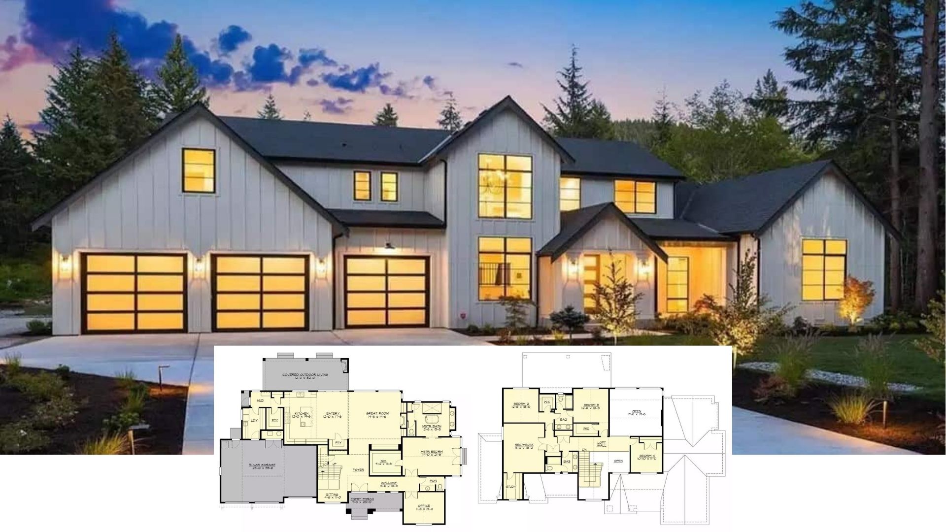 Brookside 4-Bedroom Two-Story Modern Farmhouse with Balcony Loft and 3-Car Garage (Floor Plan)