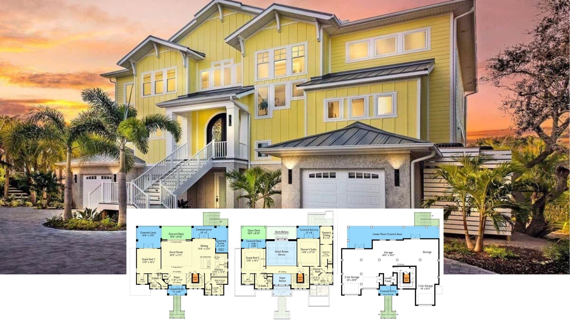 Coastal Style 3-Bedroom Three-Story Contemporary Home with Balcony and Elevator (Floor Plan)