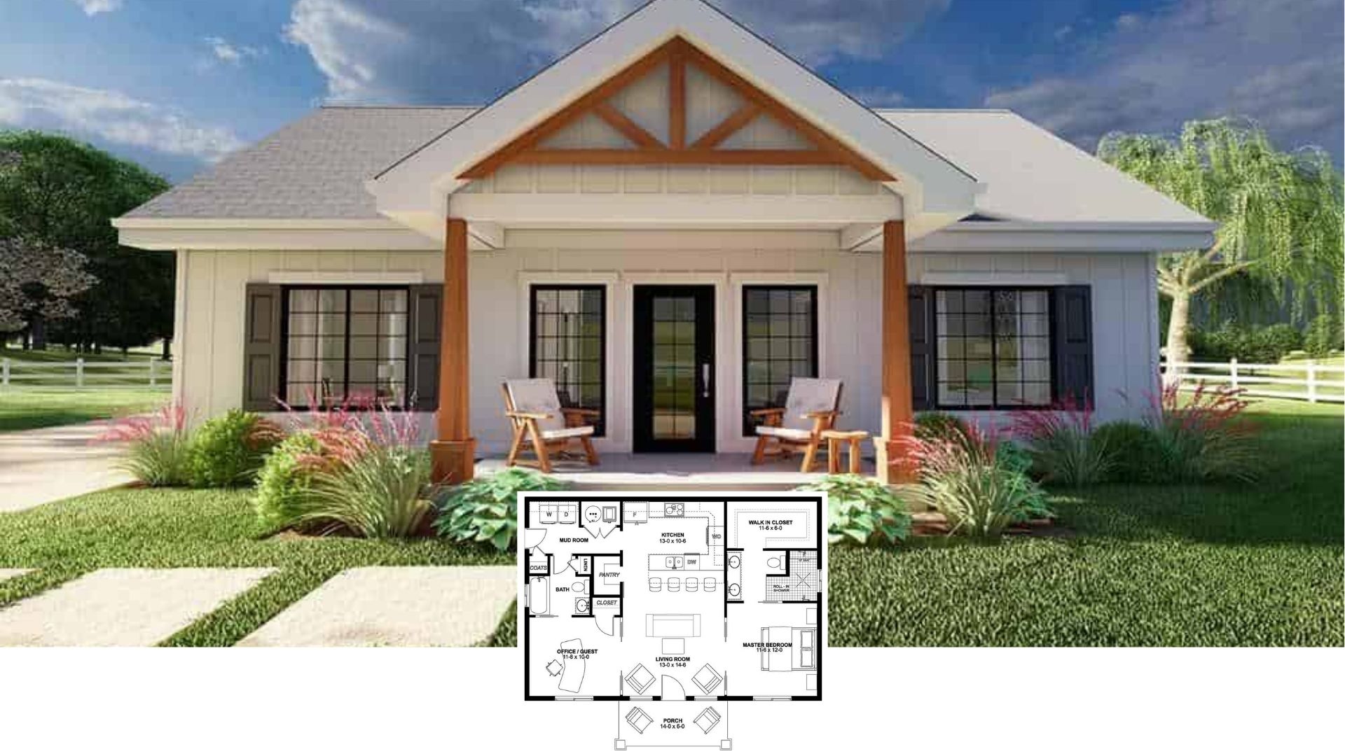 Discover This 998 Sq. Ft. Cottage Style 2-Bedroom Ranch Home with an Open Living Space and Front Porch (Must-See Floor Plan)