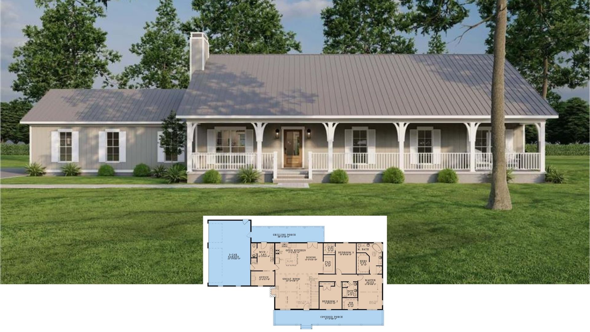 Introducing a 3 Bedroom, 2,313 Sq. Ft. Ranch Home with a Grilling Porch – Floor Plan Included