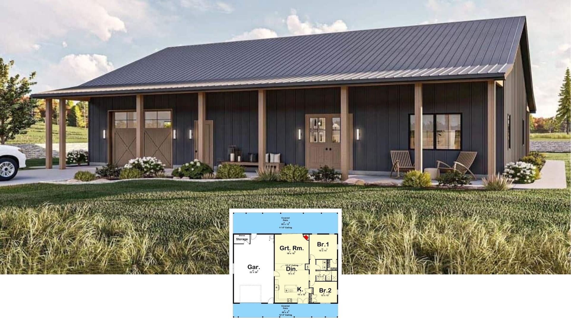 Experience the 1,467 Sq. Ft. Rustic Barndominium House: 3 Bedroom Floor Plan Included