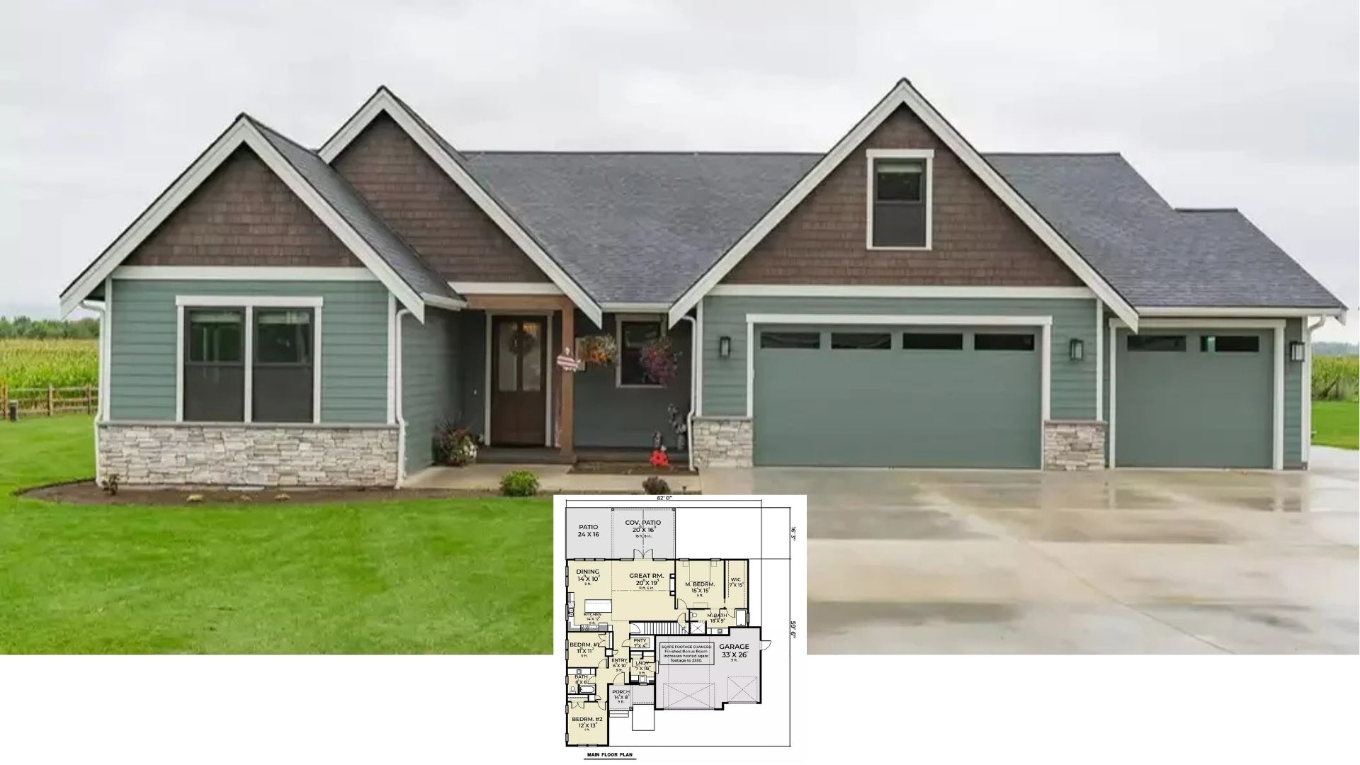 Check Out the 1,993 Sq. Ft. Floor Plan of This 3 Bedroom Home with Bonus Room and 3-Car Garage