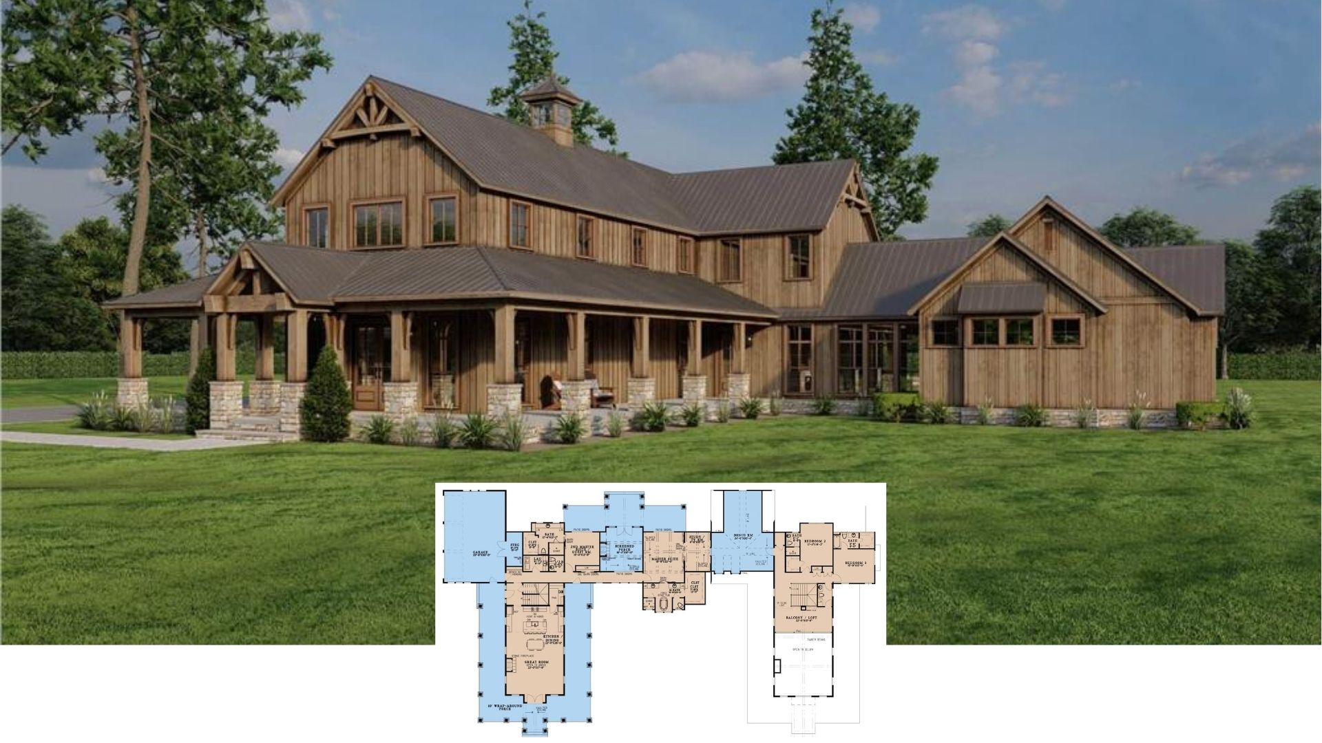 Tour This 4 Bedroom, 3,723 Sq. Ft. Two Story Home with Stunning Wraparound Porch and Loft – Check Out the Floor Plan!