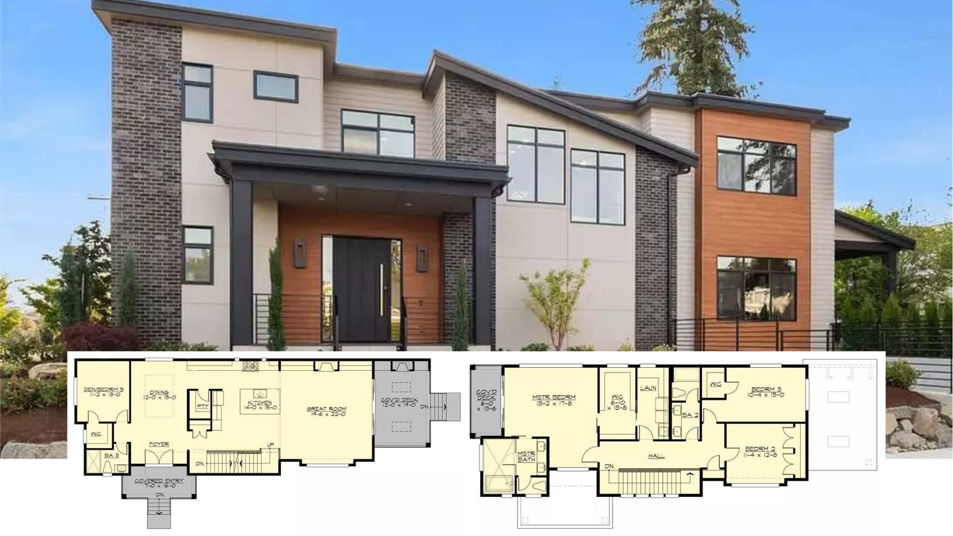 Berkeley 2 Two-Story 4-Bedroom Contemporary Home for a Sloped Lot with Wet Bar and Drive-Under Garage (Floor Plan)