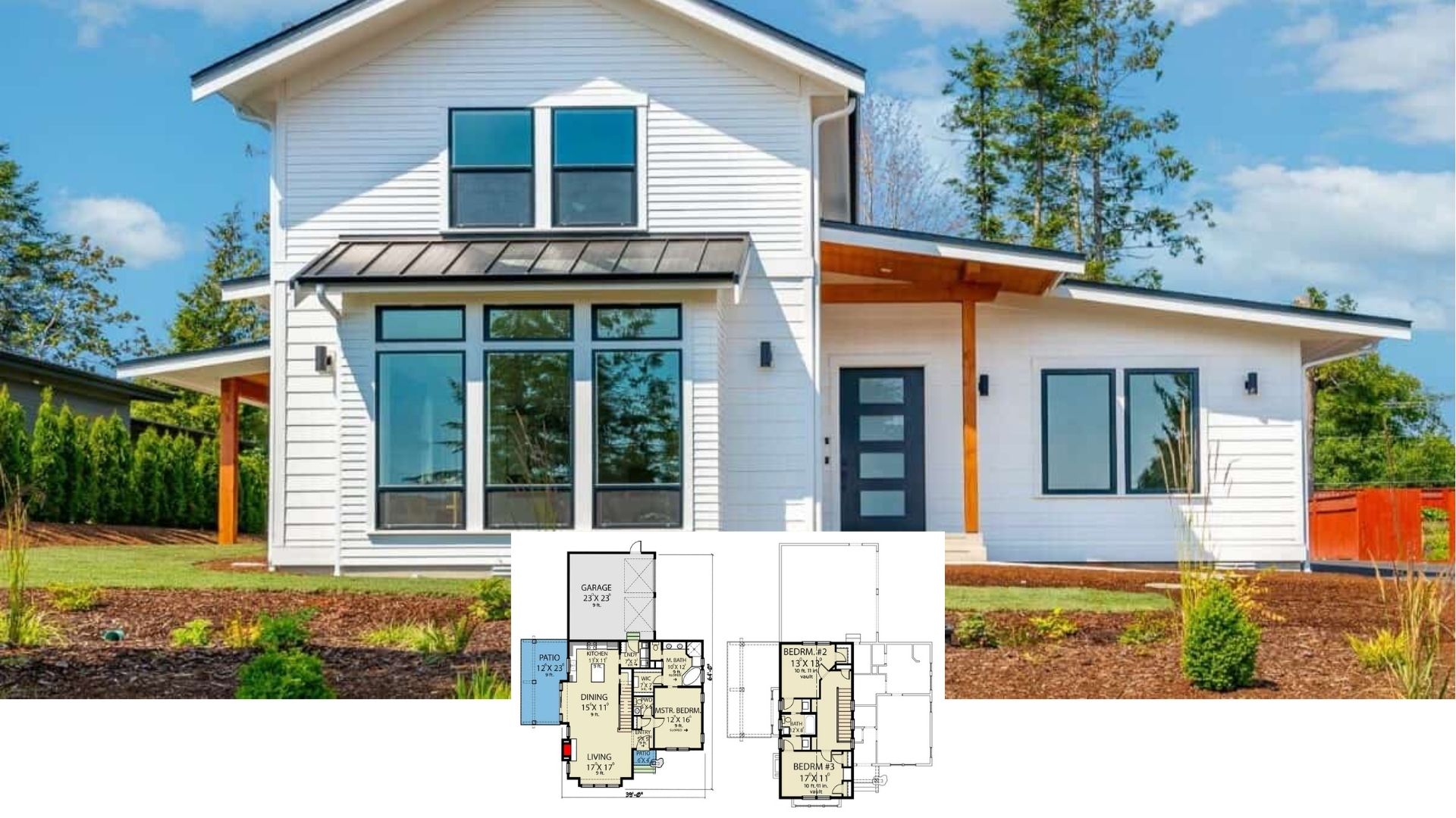 Two-Story Contemporary 3-Bedroom Farmhouse with Jack & Jill Bath and Covered Patio (Floor Plan)