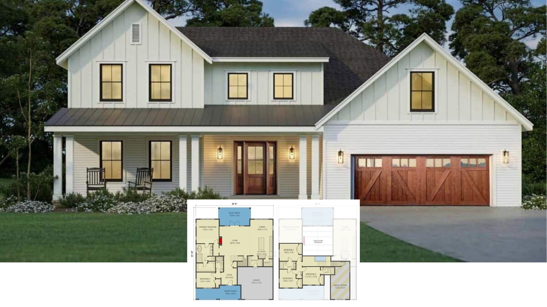 5-Bedroom Two-Story Modern Farmhouse with Jack & Jill Bath and Bonus Above Garage (Floor Plan)