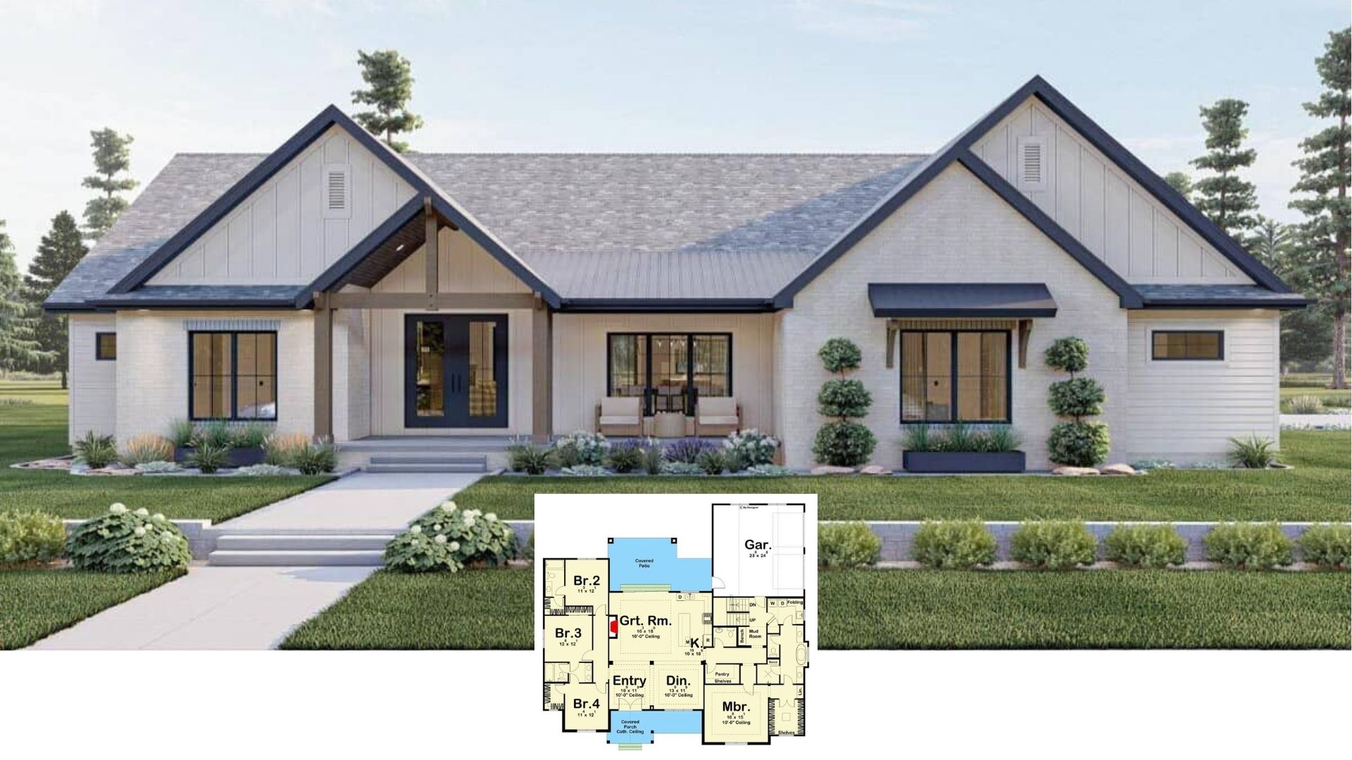 Single-Story Modern 4-Bedroom Farmhouse with Jack & Jill Bath and Bonus Expansion (Floor Plan)