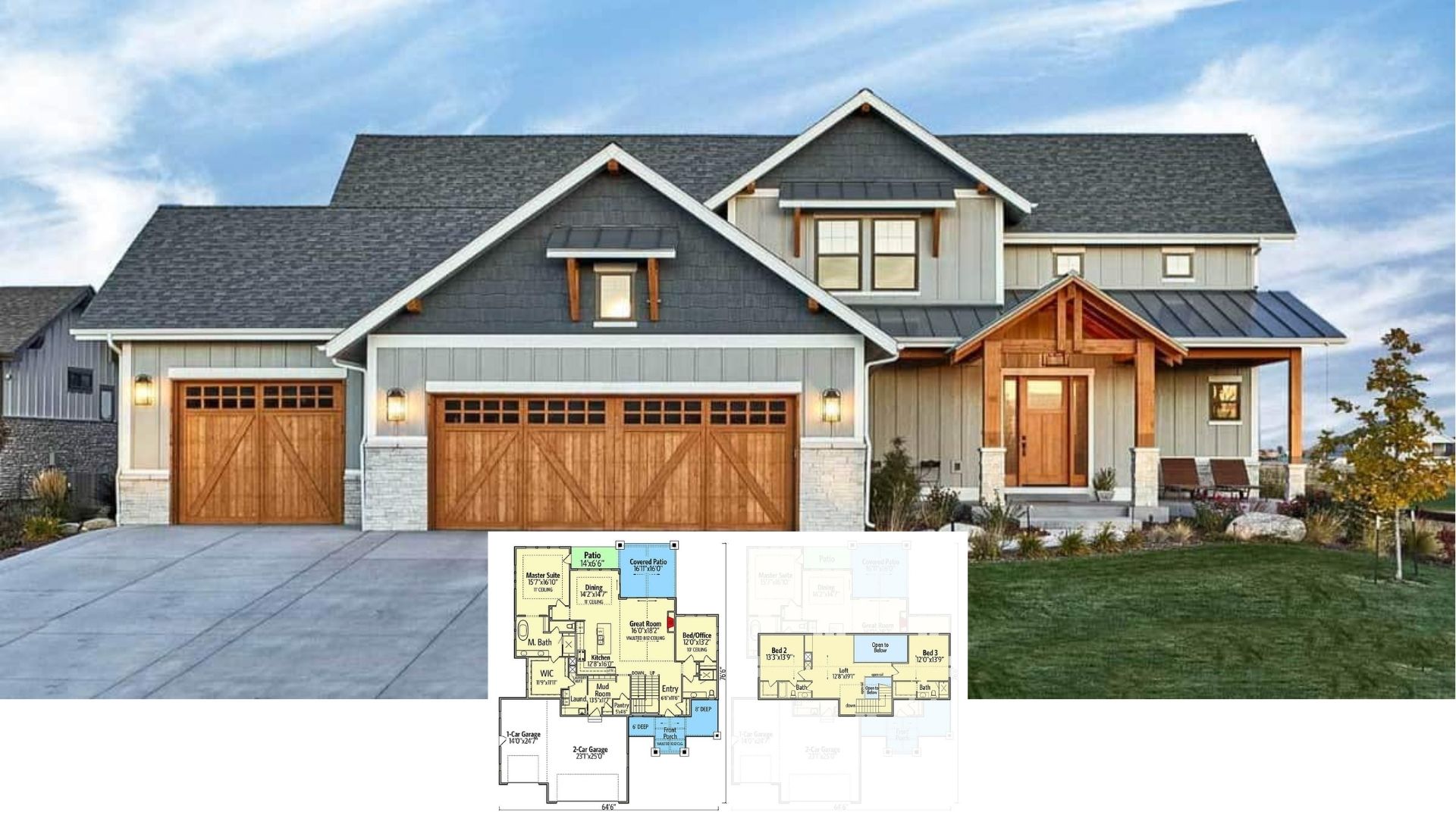 New American Style 6-Bedroom Two-Story Home with Loft and Covered Front Porch (Floor Plan)