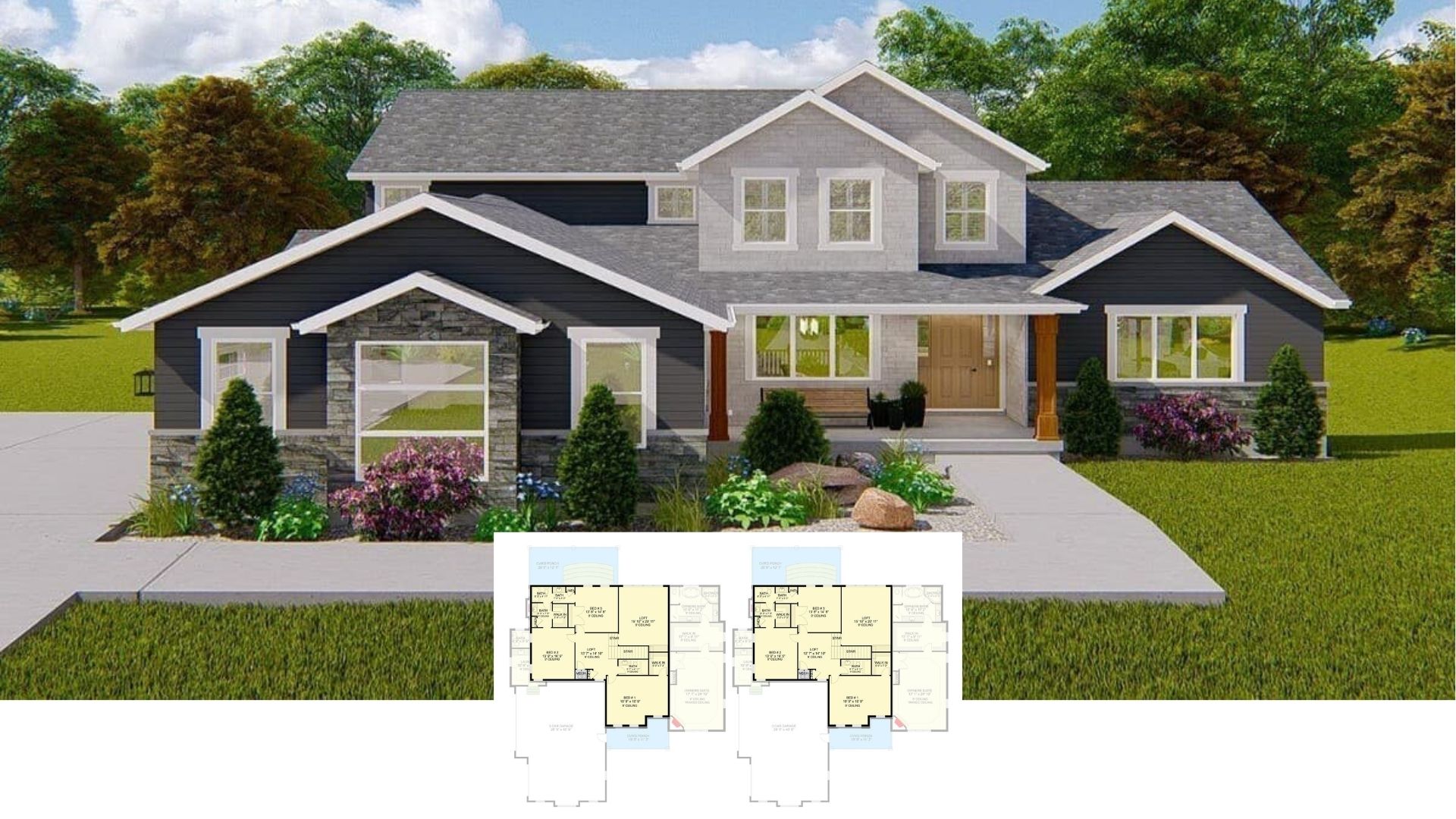 Transitional 4-Bedroom Two-Story Home with Multiple Lofts and Basement Expansion (Floor Plan)