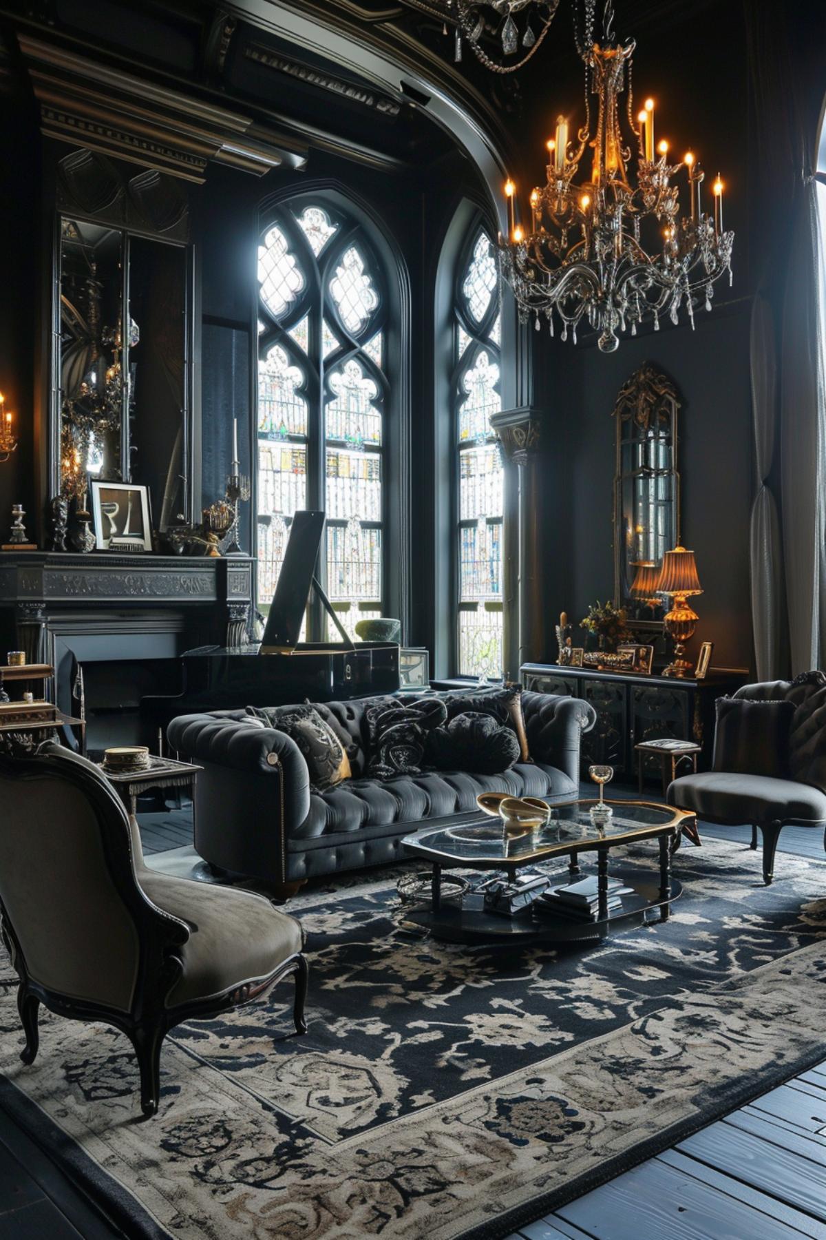 Luxury grandeur gothic living room design