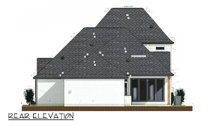 Rear elevation sketch of the 4-bedroom transitional style two-story home.