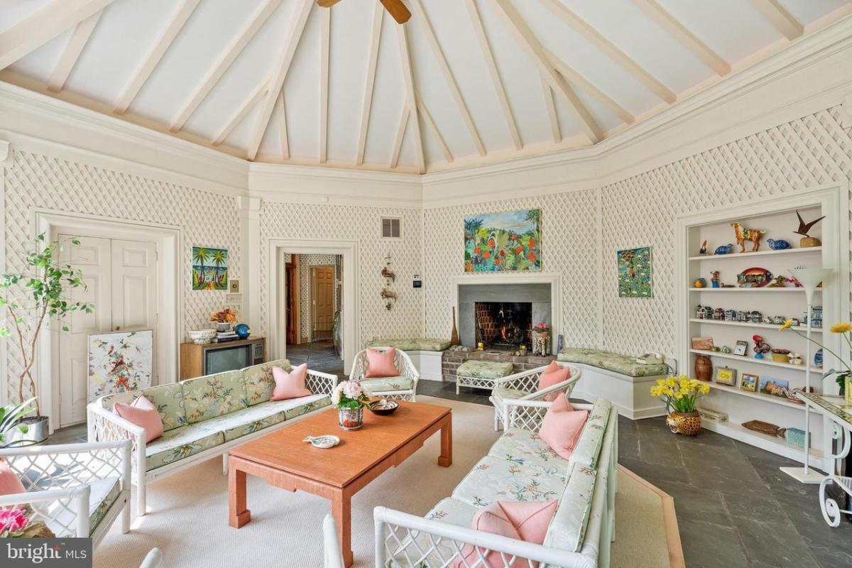 Family room with a fireplace.