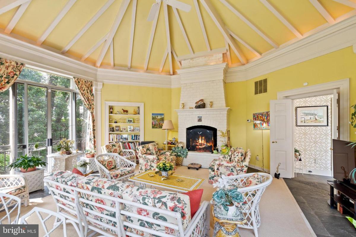 Family room with a fireplace.