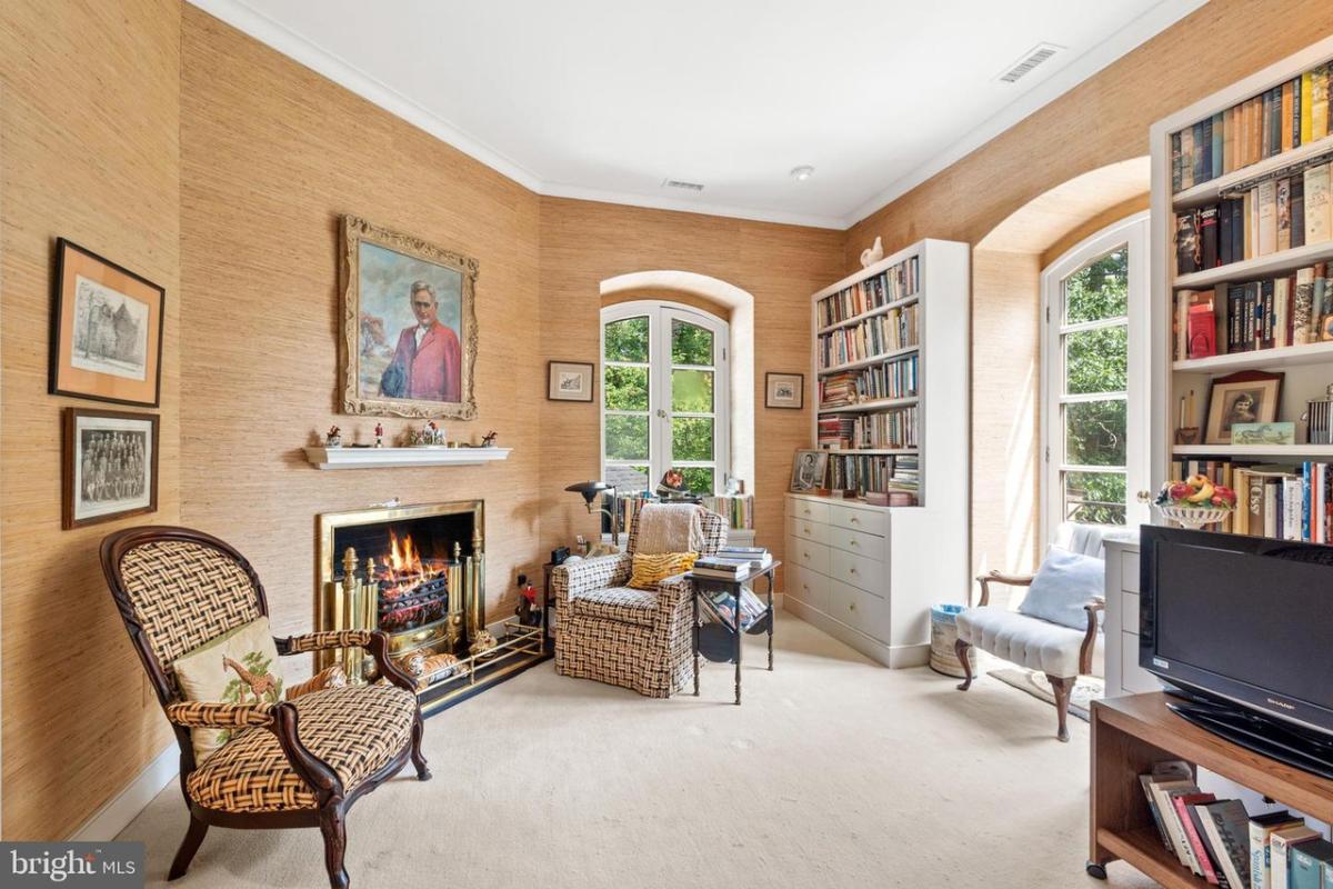 Reading nook with a fireplace.