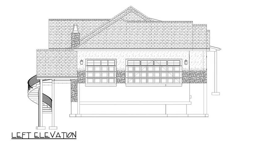 Left elevation sketch of the ranch style 3-bedroom single-story home.