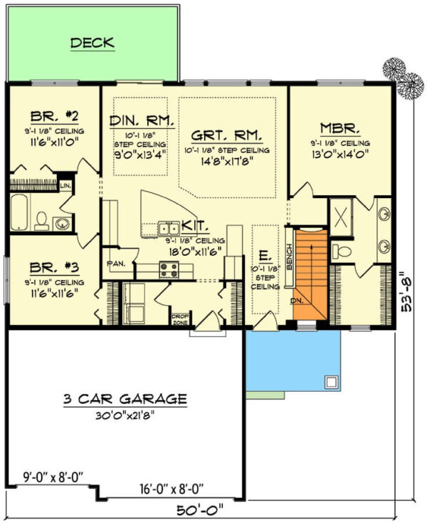 3-Bedroom Single-Story Craftsman Ranch with 3-Car Garage and Open ...