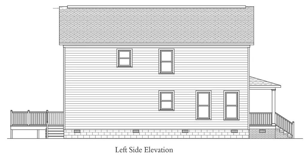 Left elevation sketch of the two-story country style 3-bedroom Jane home.