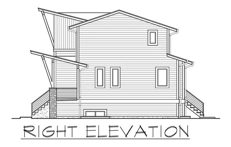 Right elevation sketch of the modern style 4-bedroom two-story Luna home.