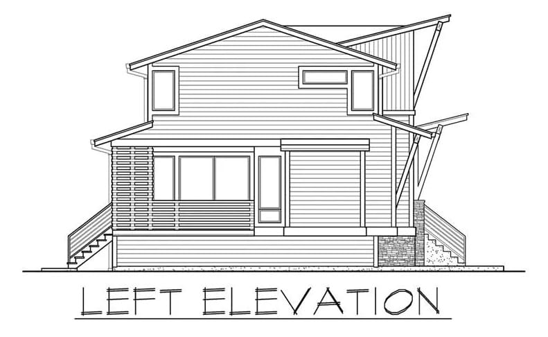 Left elevation sketch of the modern style 4-bedroom two-story Luna home.