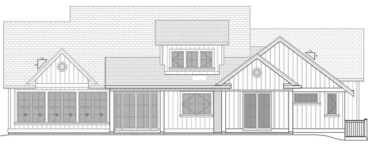 Rear elevation sketch of the Summerside 4-bedroom two-story farmhouse.